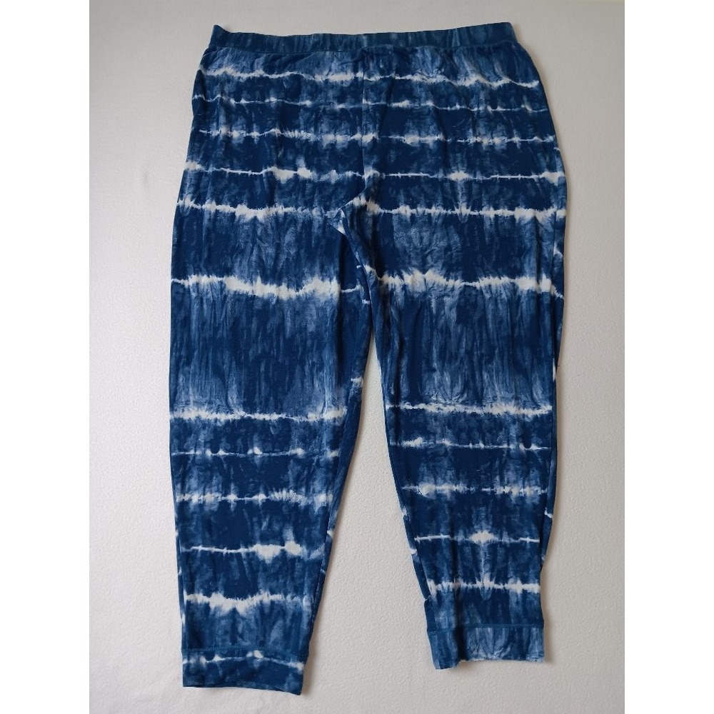 Nautica Womens 3X Blue Tie Dye Jogger Pants Pull On Stretch Cuffed Lounge